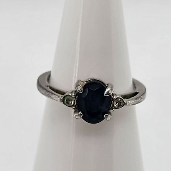 Avon Silver Tone, Blue Crystal, & CZ Ring (6) - Picture 1 of 7